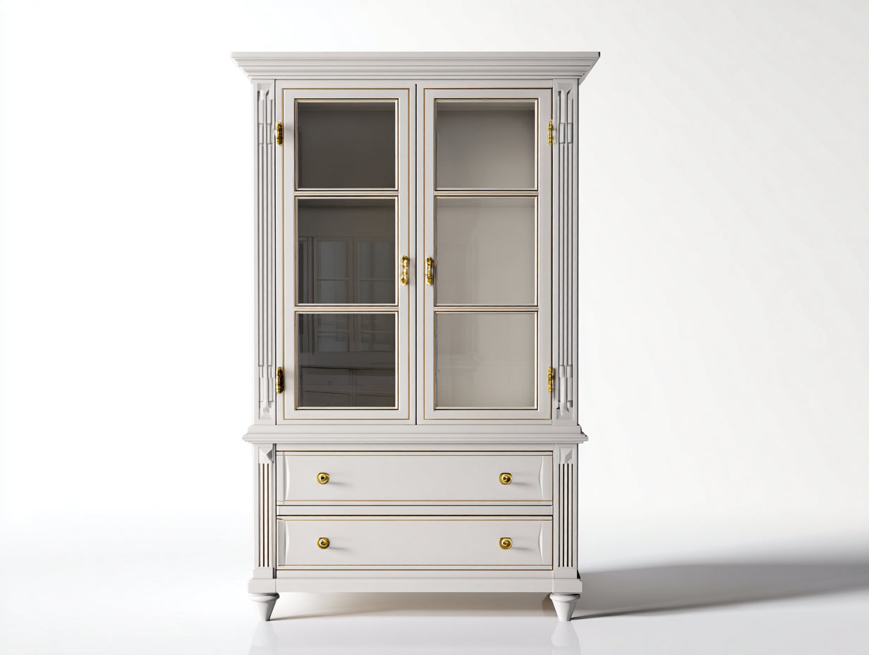 Vetrina - legno-vetro - 119x42x183 cm - bianco avorio - classico