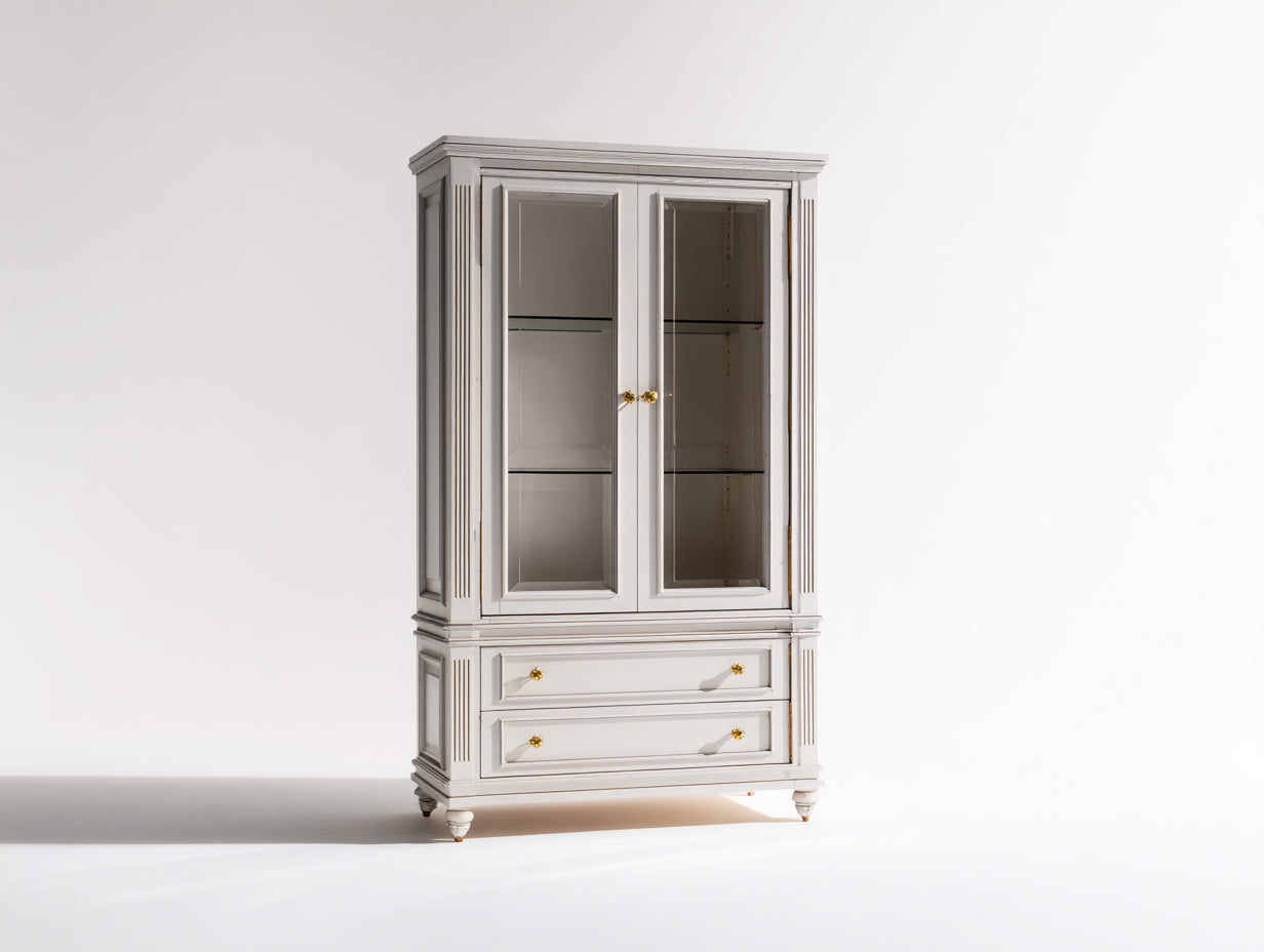 Vetrina - legno-vetro - 117x43x180 cm - bianco avorio - classico