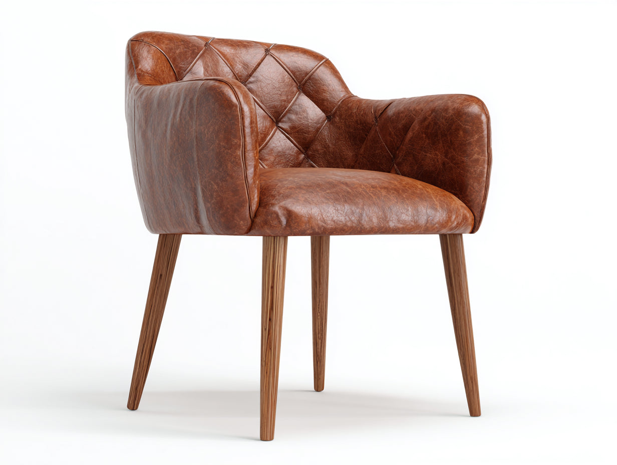 Sedia da pranzo-Pelle-legno-62x60x78 cm-Cognac-legno naturale-Stile capitonné vintage
