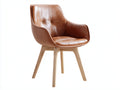 Sedia da pranzo-Pelle-legno-62x60x82 cm-Cognac-legno naturale-Stile capitonné con braccioli