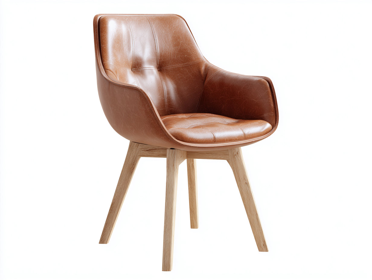 Sedia da pranzo-Pelle-legno-62x60x82 cm-Cognac-legno naturale-Stile capitonné con braccioli