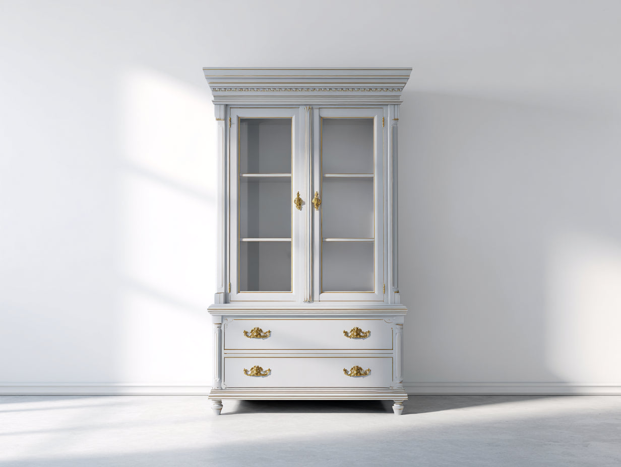 Vetrina - legno-vetro - 121x43x188 cm - bianco-grigio chiaro - classico