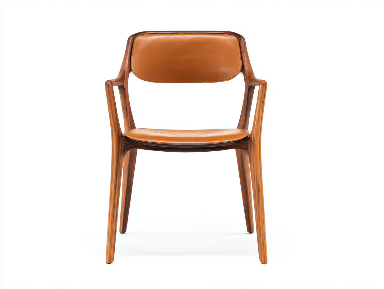 Sedia da pranzo-Pelle-legno-58x56x80 cm-Cognac-legno scuro-Stile moderno con braccioli