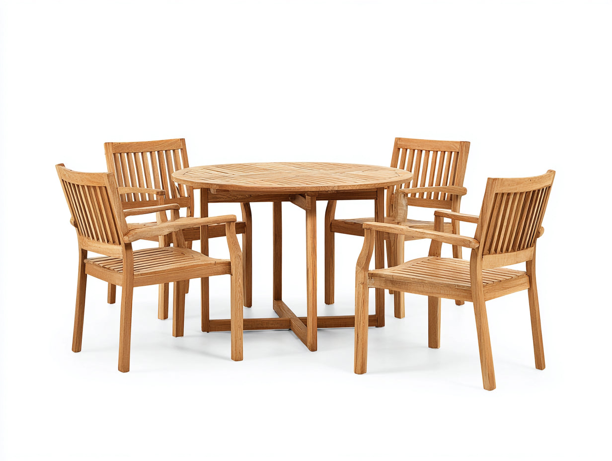 Set da pranzo da esterno - Legno - 120x120x75 cm - Marrone chiaro - Stile naturale