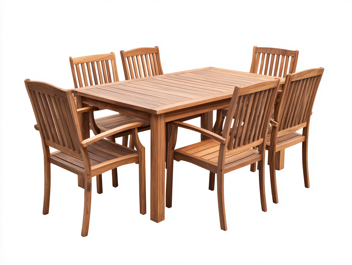 Set da pranzo da esterno - Legno - 170x95x76 cm - Marrone teak - Stile moderno