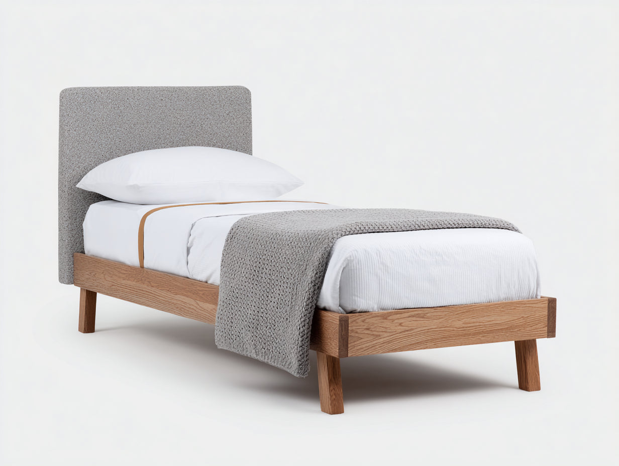Letto singolo - legno - tessuto - 201 x 92 x 109 cm - grigio-legno - moderno