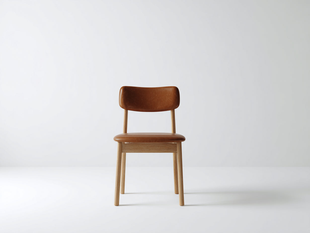 Sedia da pranzo-Pelle-legno-47x51x81 cm-Cognac-legno naturale-Stile nordico