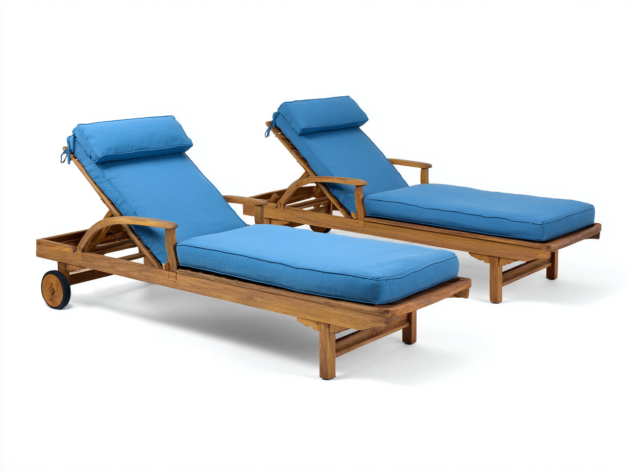 Lettino da sole - legno-tessuto - 205x68x88 cm - blu-naturale - stile classico