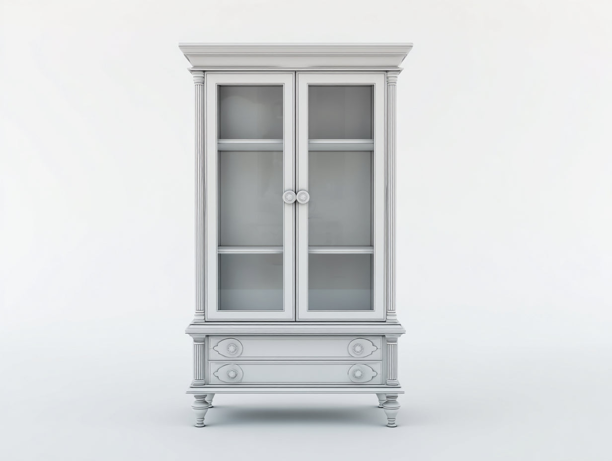 Vetrina - Legno-Vetro-Metallo - 96x42x184 cm - Grigio argento-Trasparente-Argento - Classico decorativo