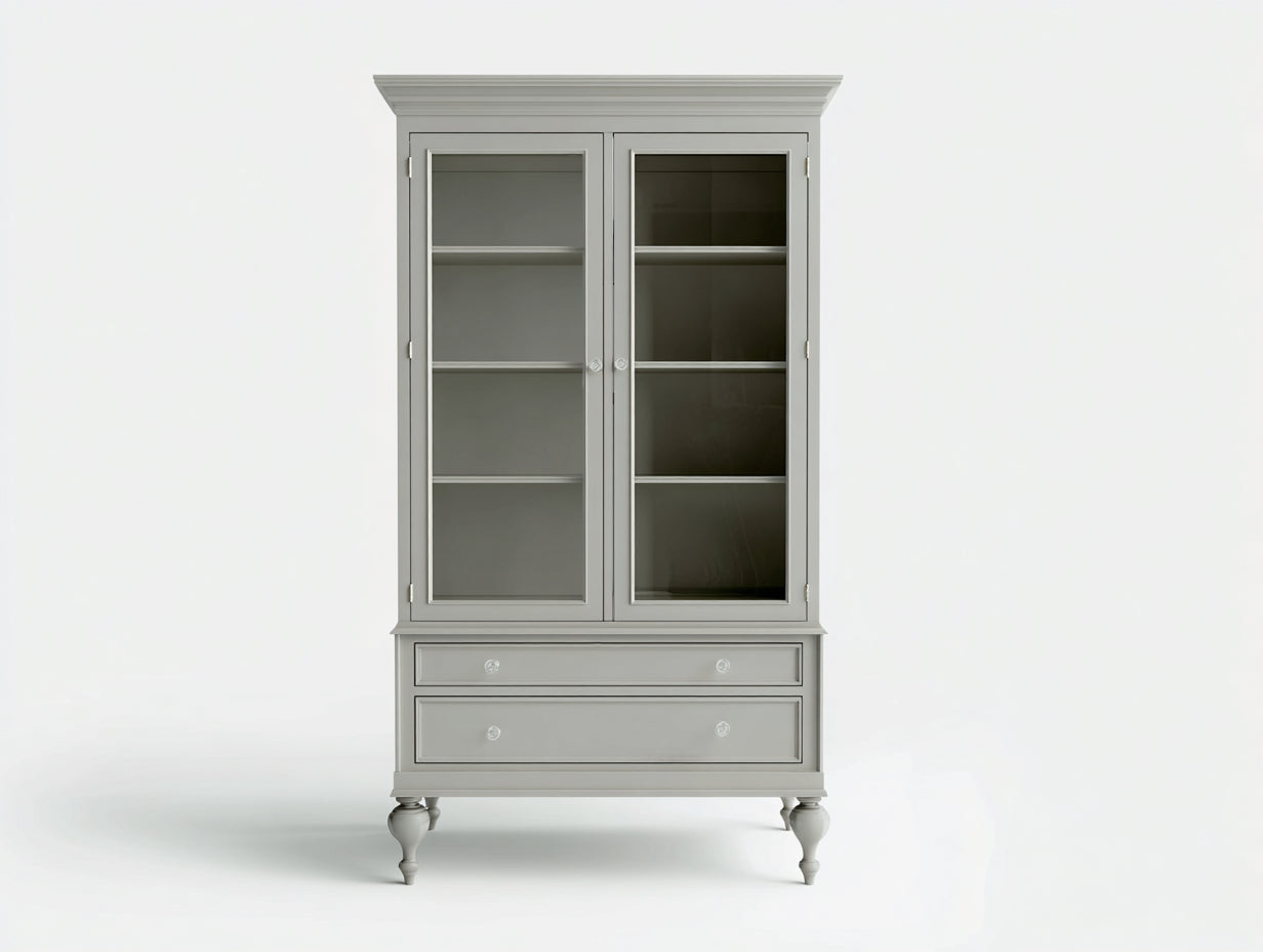 Vetrina - Legno-Vetro-Metallo - 98x41x178 cm - Grigio talpa-Trasparente-Argento - Classico contemporaneo