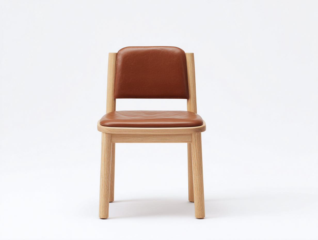 Sedia da pranzo-Pelle-legno-48x52x82 cm-Cognac-legno naturale-Stile minimalista